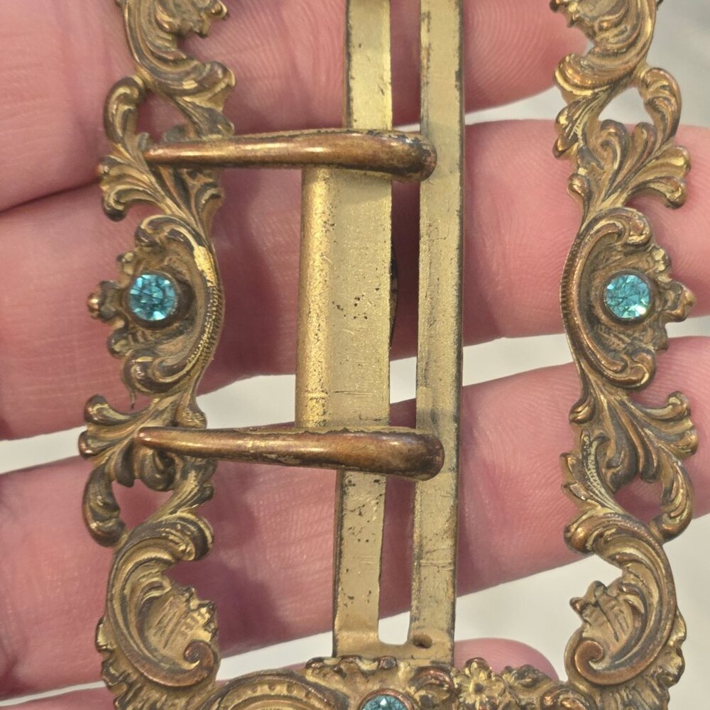 Antique Fishel Nessler Sash Buckle Art Nouveau Brass Jeweled Victorian Edwardian - Picture 5 of 12